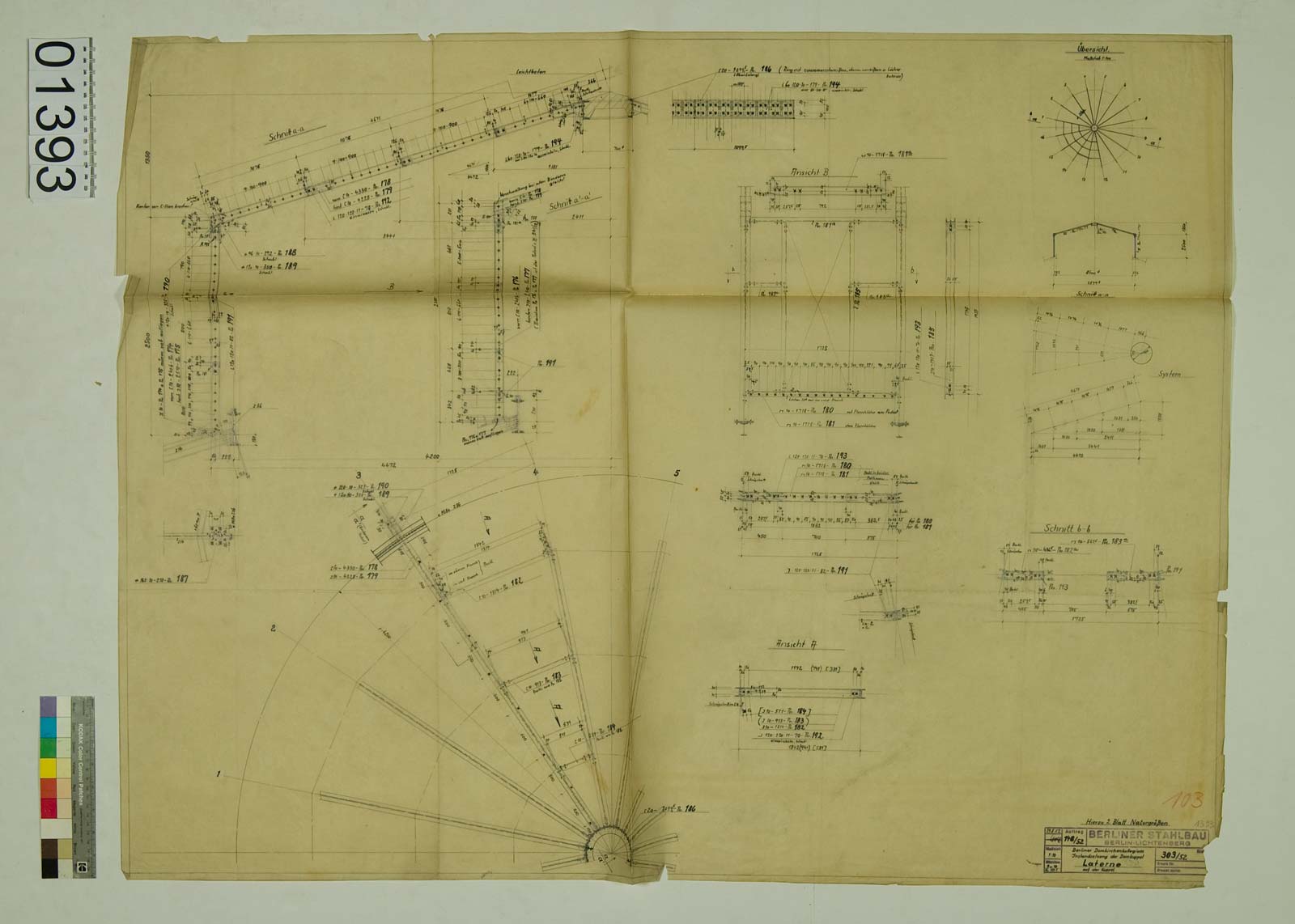Blatt 1393: Konstruktionszeichnung der (provisorischen) Kuppellaterne 1952 (Foto: Domarchiv)