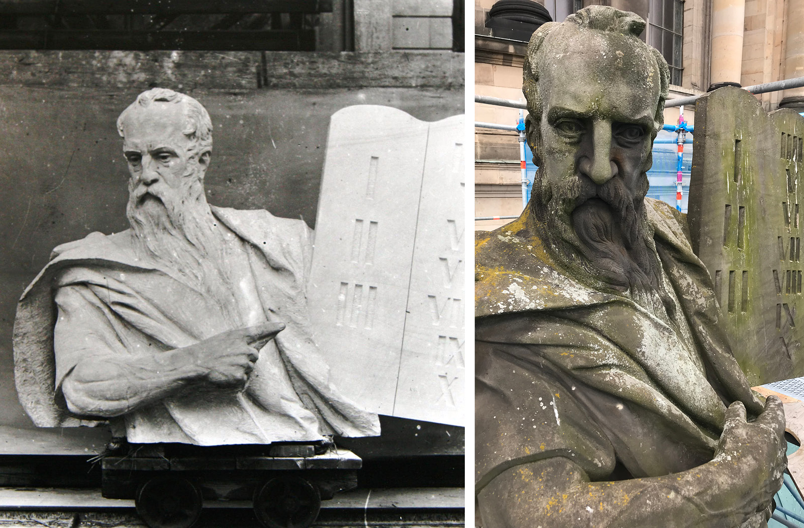 Moses um 1900 (links) und in 2022 (rechts)