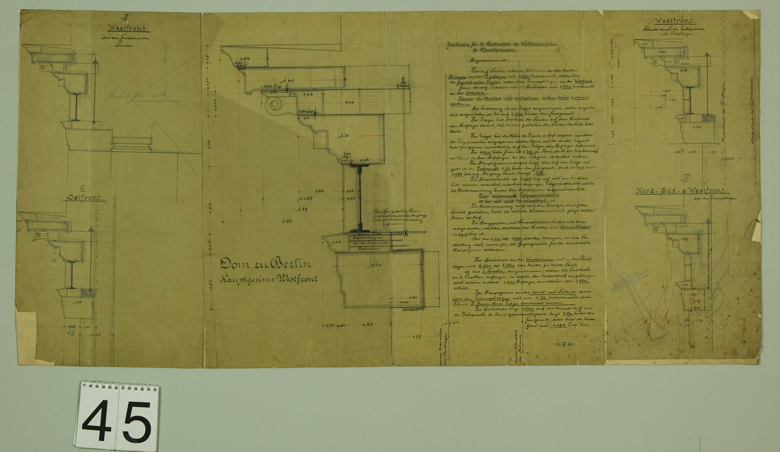 Blatt 45: Hauptgesims des Doms für die Konstruktion der Werksteinarbeiten, 1894 (Photo: Domarchiv) Blatt 45: Hauptgesims des Doms für die Konstruktion der Werksteinarbeiten, 1894 (Photo: Domarchiv)